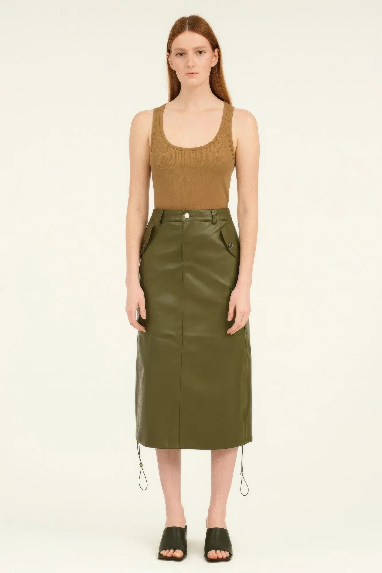 Pu Side Pockets Midi Skirt | Mixtshop LLC