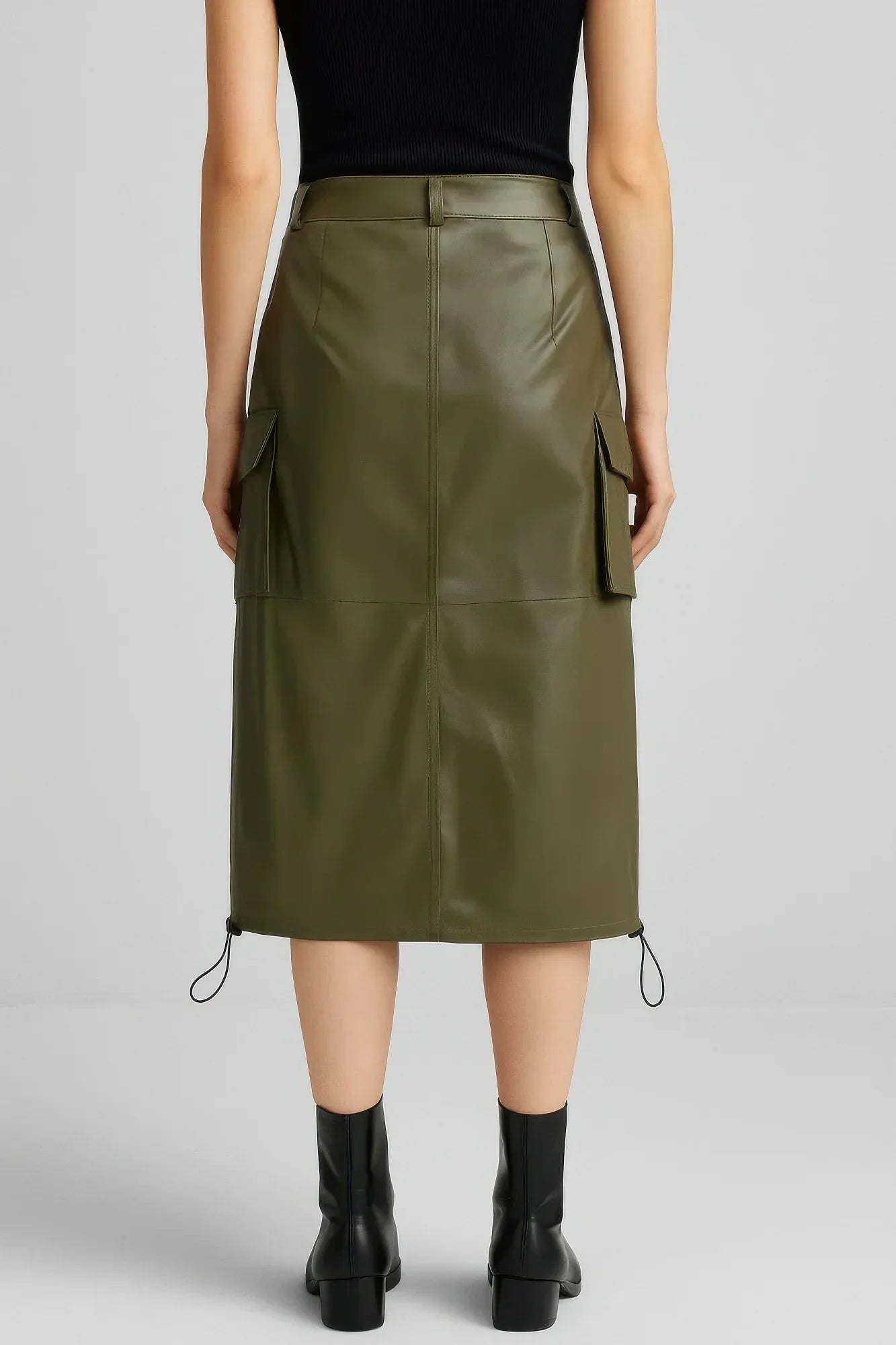 Pu Side Pockets Midi Skirt | Mixtshop LLC