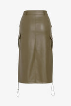 Pu Side Pockets Midi Skirt | Mixtshop LLC