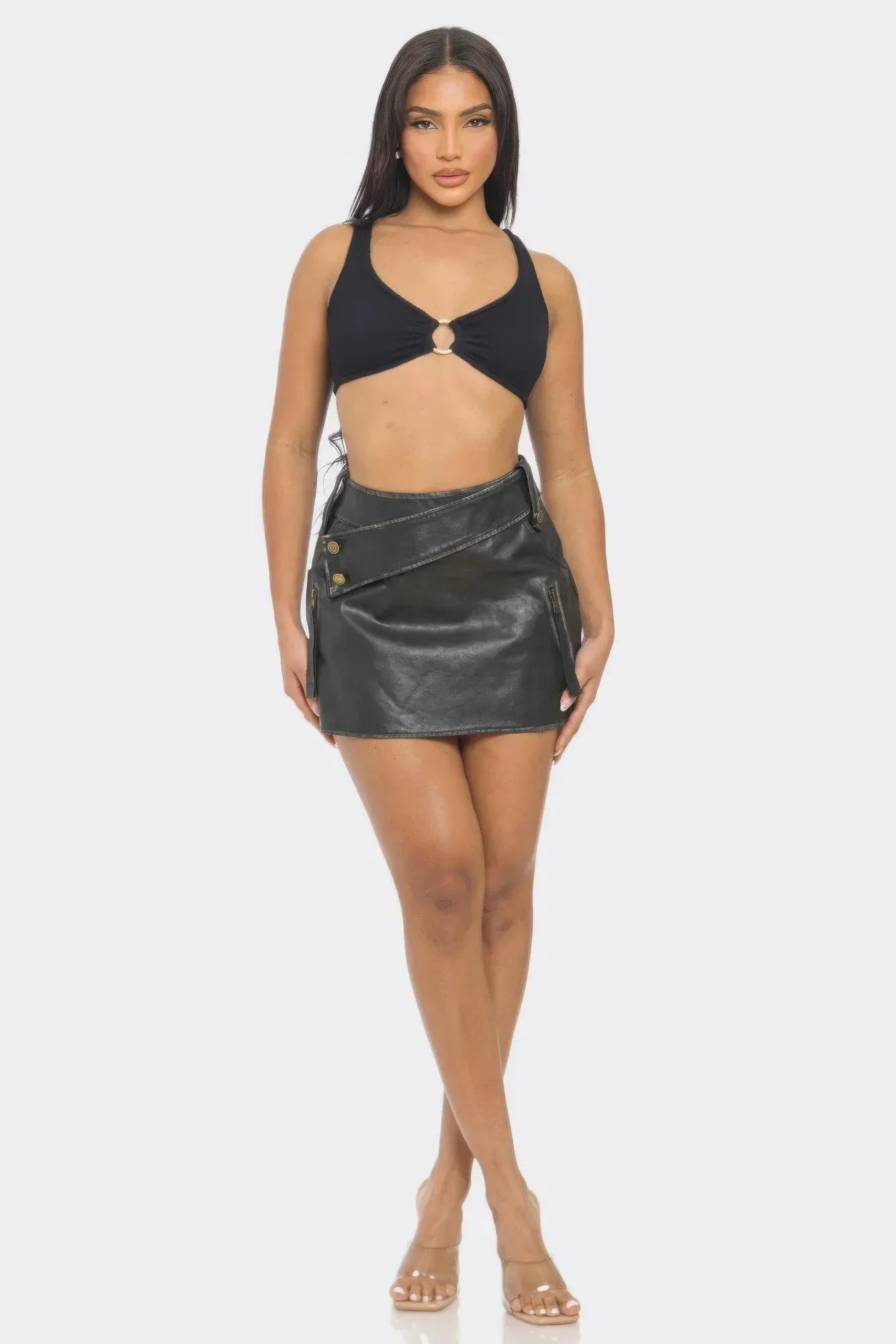 Faux Leather Strap Mini Skirt | Mixtshop LLC
