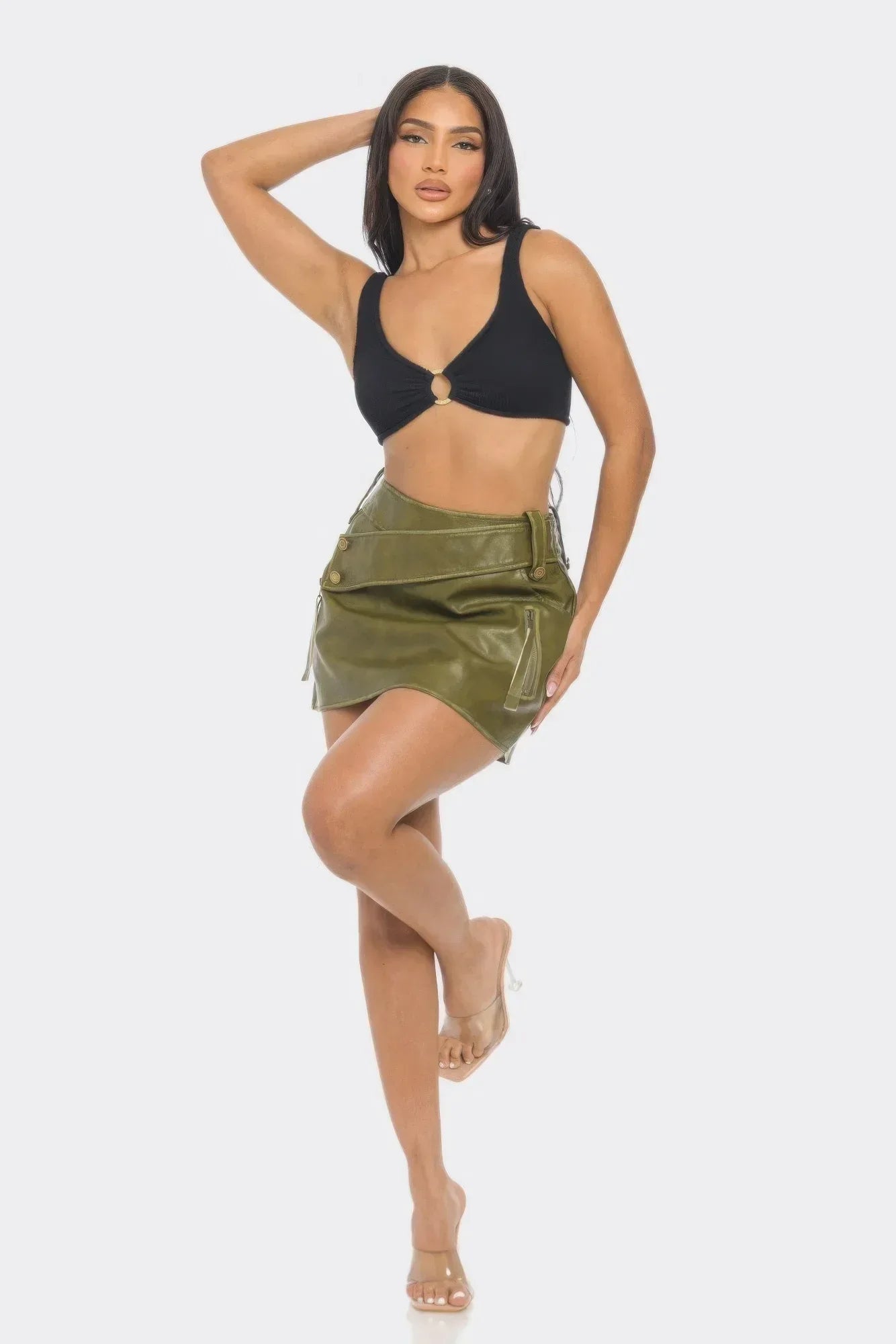Faux Leather Strap Mini Skirt | Mixtshop LLC