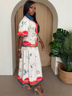Crane & Nautical Belted Midi Dress Ivory Multi | Mixtshop LLC