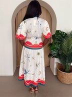 Crane & Nautical Belted Midi Dress Ivory Multi | Mixtshop LLC