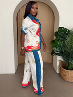 Crane & Nautical Print Shirt Pant Set Ivory Multi | Mixtshop LLC