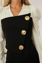 Black And White Puff Shoulder Cap Jumpsuit | Mixtshop LLC