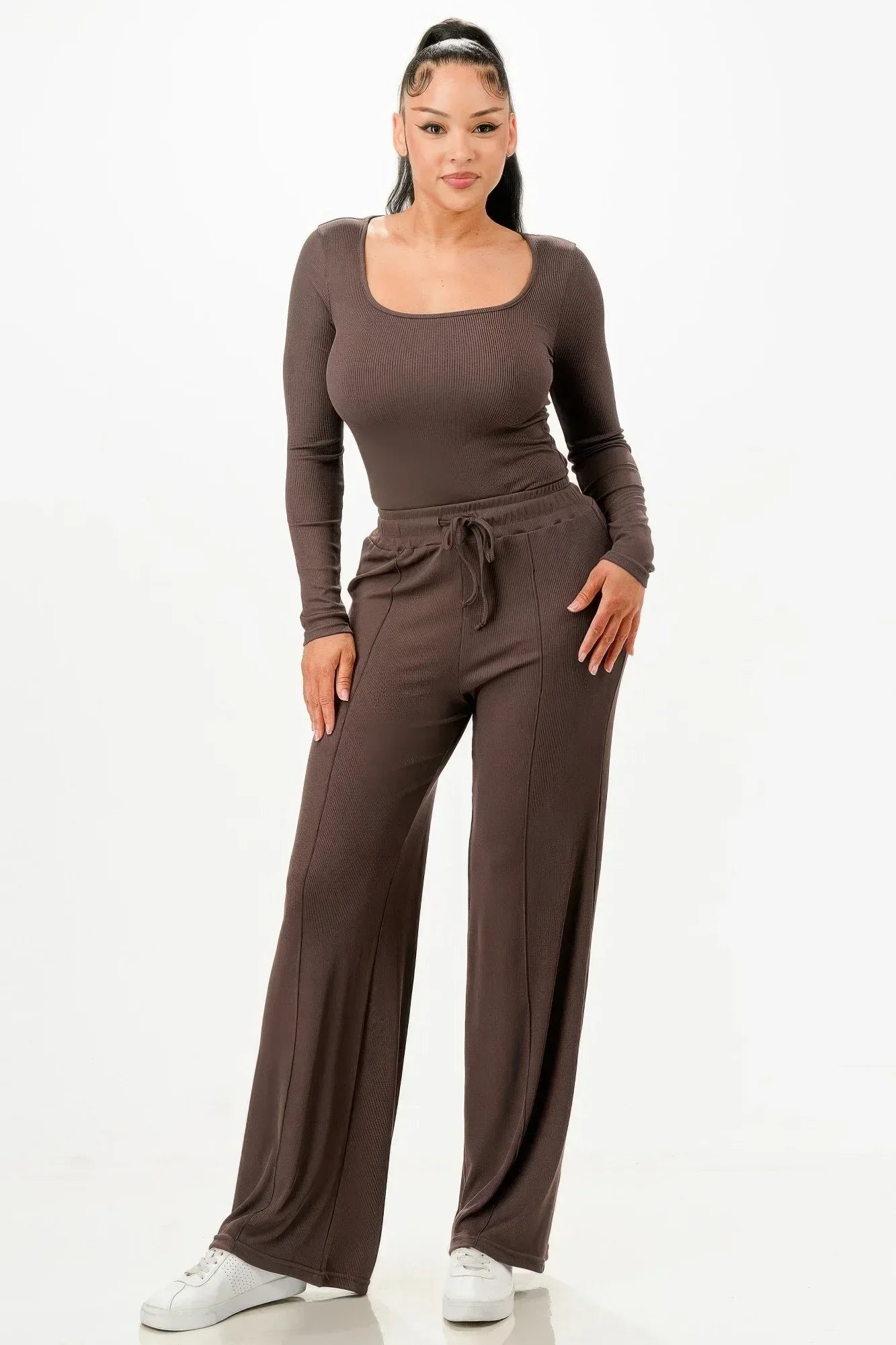 Long Sleeve Ribbed Bodysuit And Pants Set | Mixtshop LLC