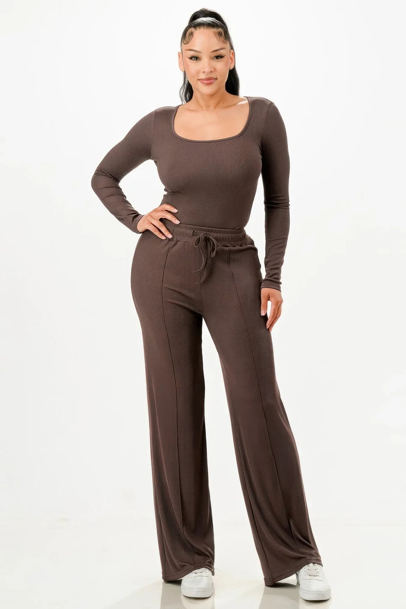 Long Sleeve Ribbed Bodysuit And Pants Set | Mixtshop LLC