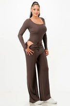Long Sleeve Ribbed Bodysuit And Pants Set | Mixtshop LLC