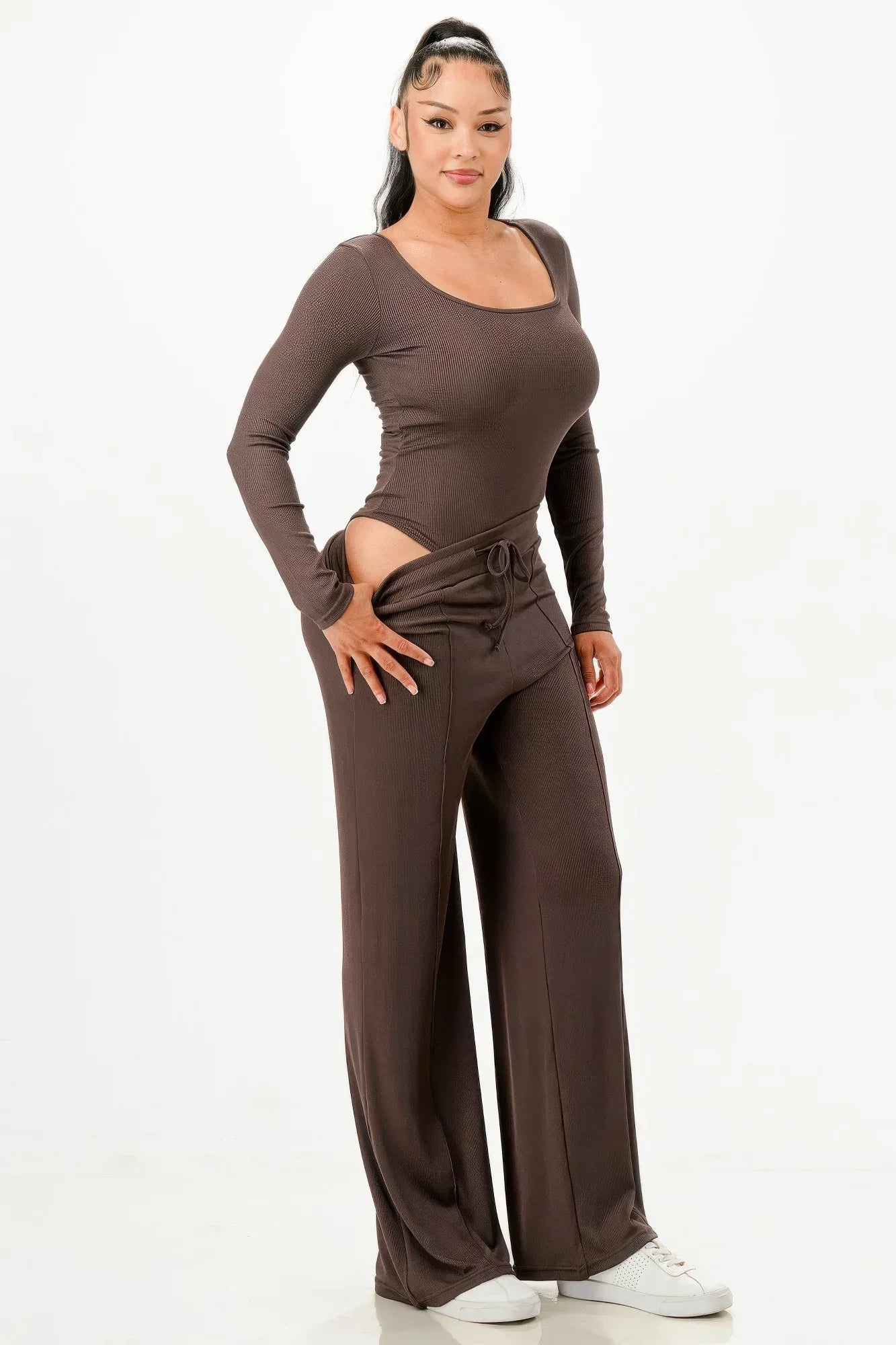 Long Sleeve Ribbed Bodysuit And Pants Set | Mixtshop LLC