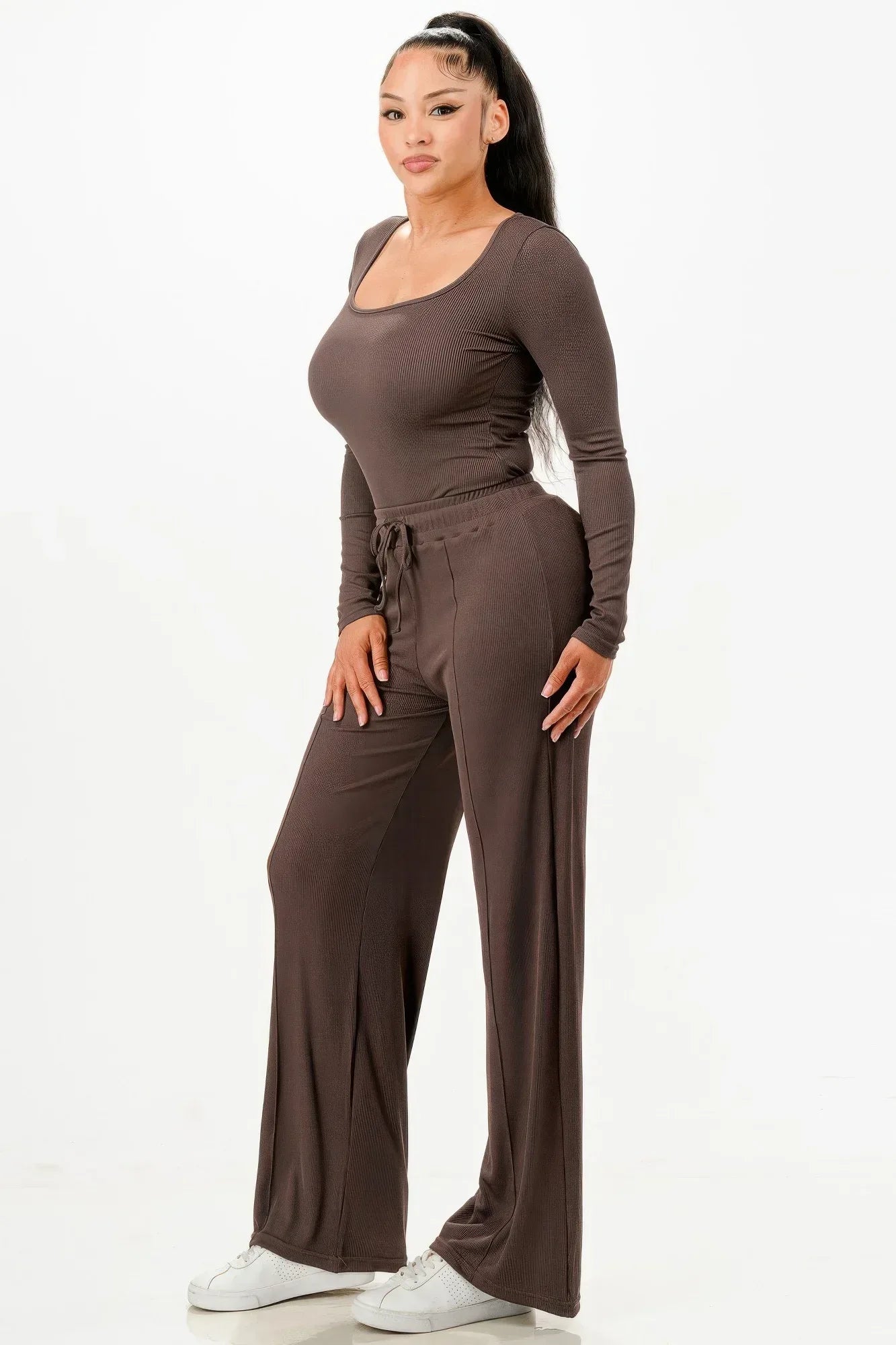 Long Sleeve Ribbed Bodysuit And Pants Set | Mixtshop LLC