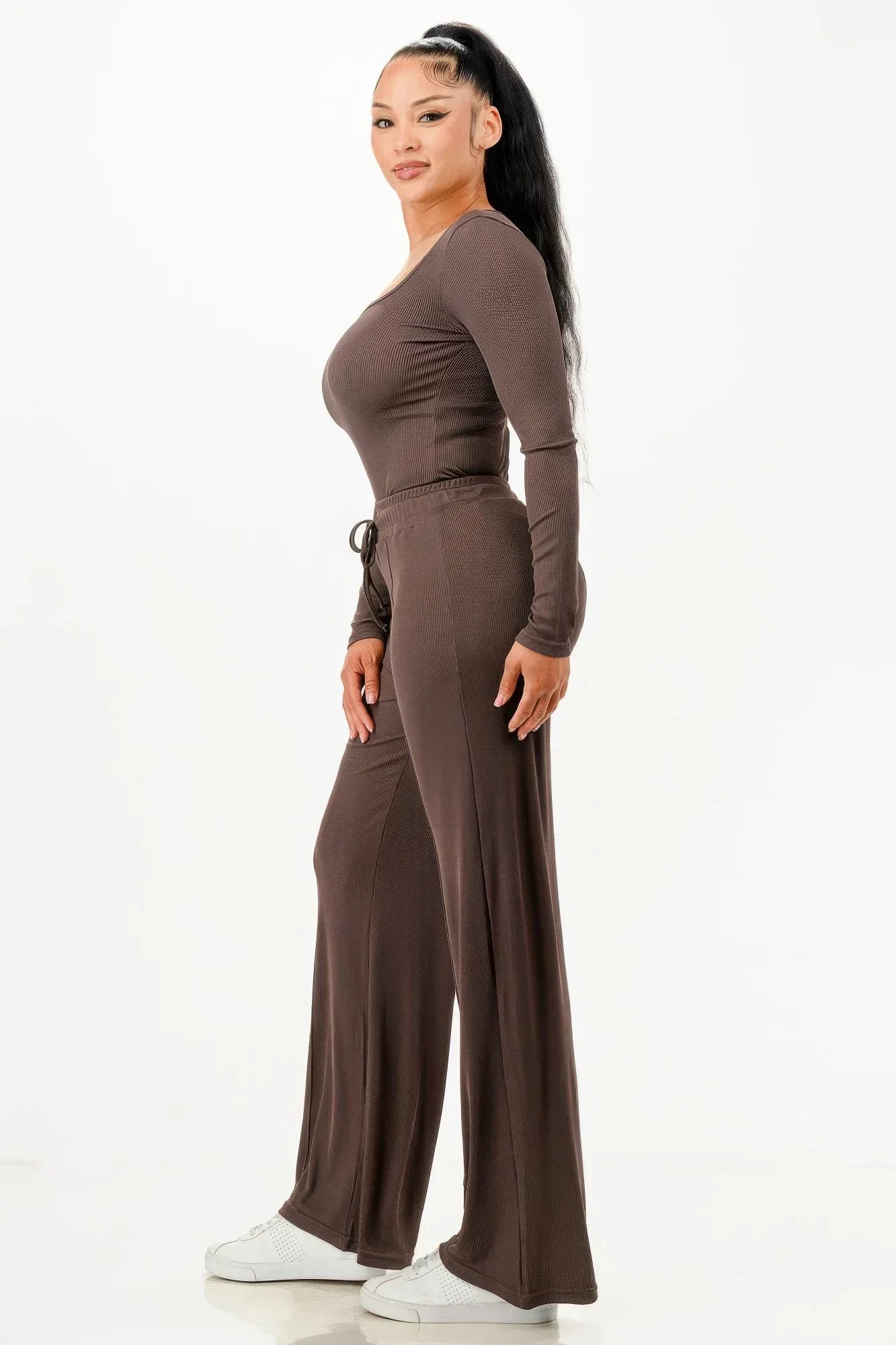Long Sleeve Ribbed Bodysuit And Pants Set | Mixtshop LLC