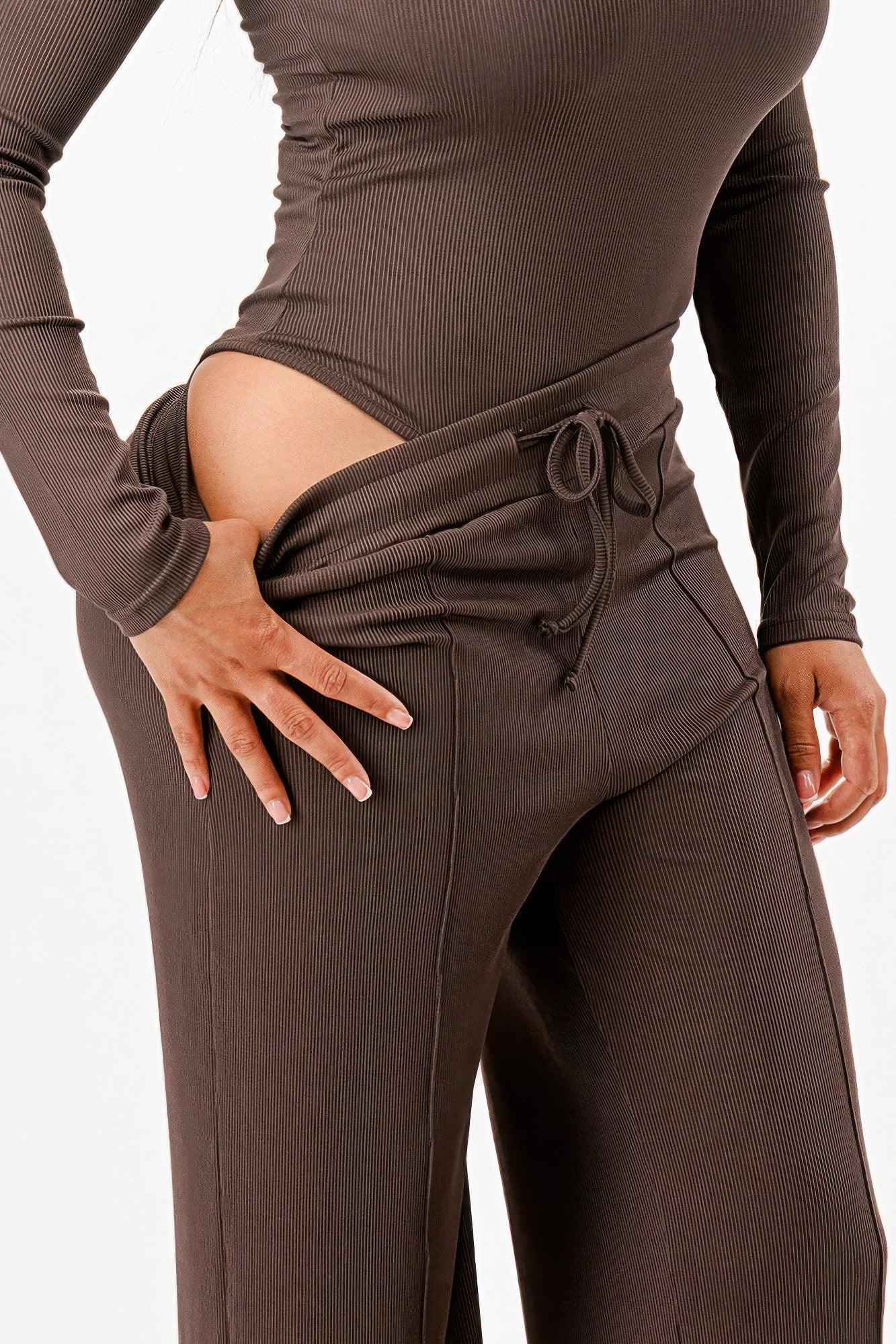 Long Sleeve Ribbed Bodysuit And Pants Set | Mixtshop LLC