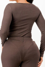Long Sleeve Ribbed Bodysuit And Pants Set | Mixtshop LLC