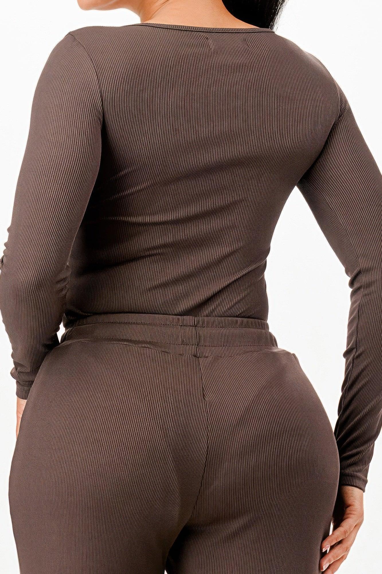 Long Sleeve Ribbed Bodysuit And Pants Set | Mixtshop LLC