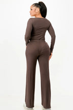 Long Sleeve Ribbed Bodysuit And Pants Set | Mixtshop LLC
