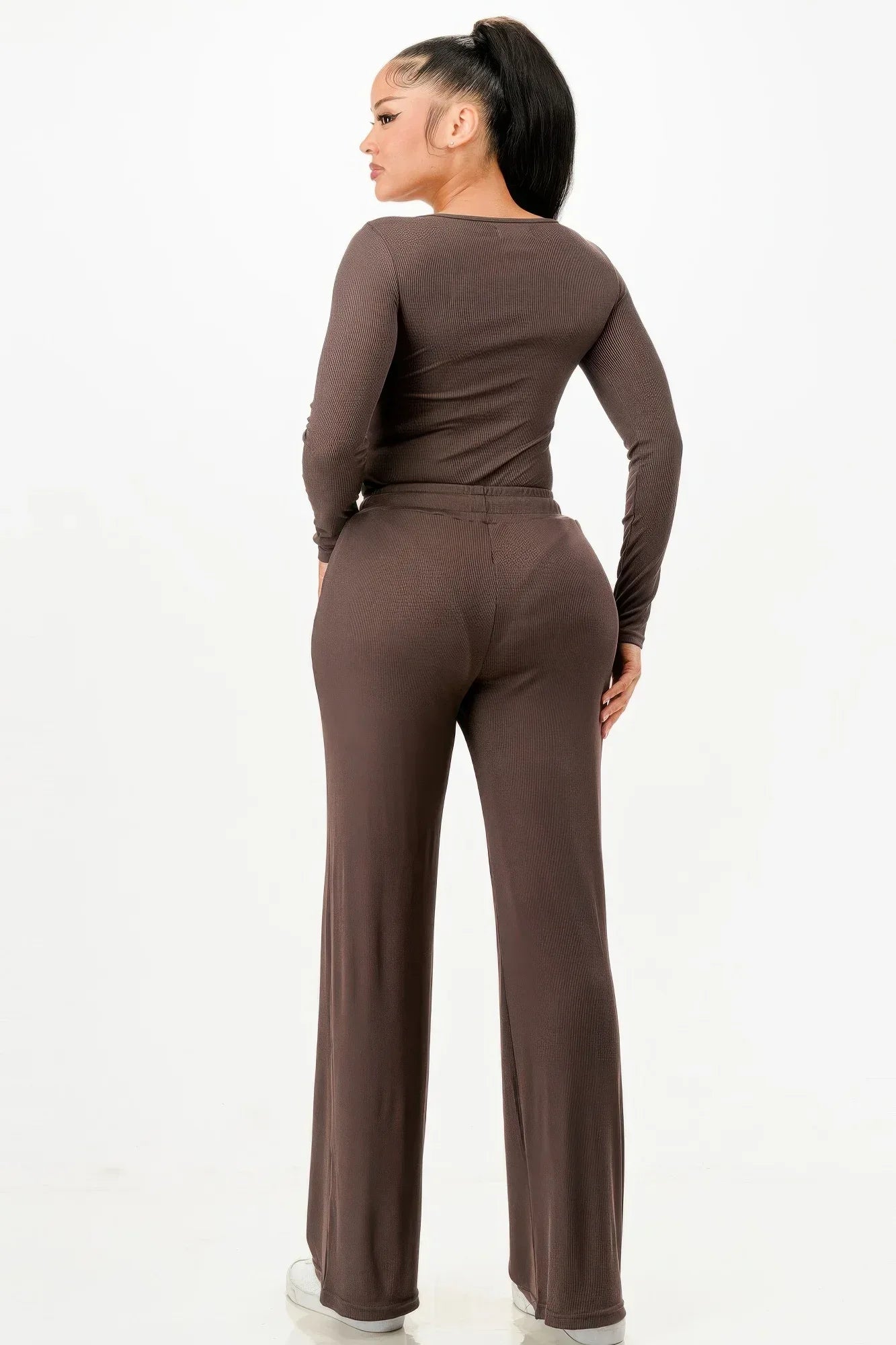 Long Sleeve Ribbed Bodysuit And Pants Set | Mixtshop LLC