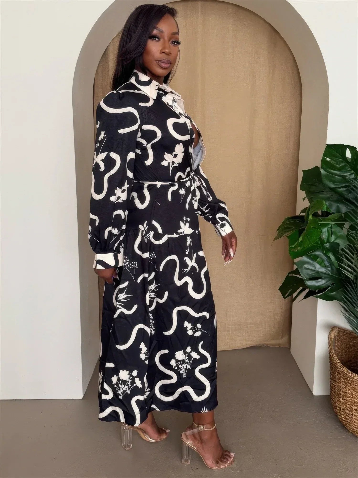 Botanic Maze Belted Shirt Dress | Mixtshop LLC