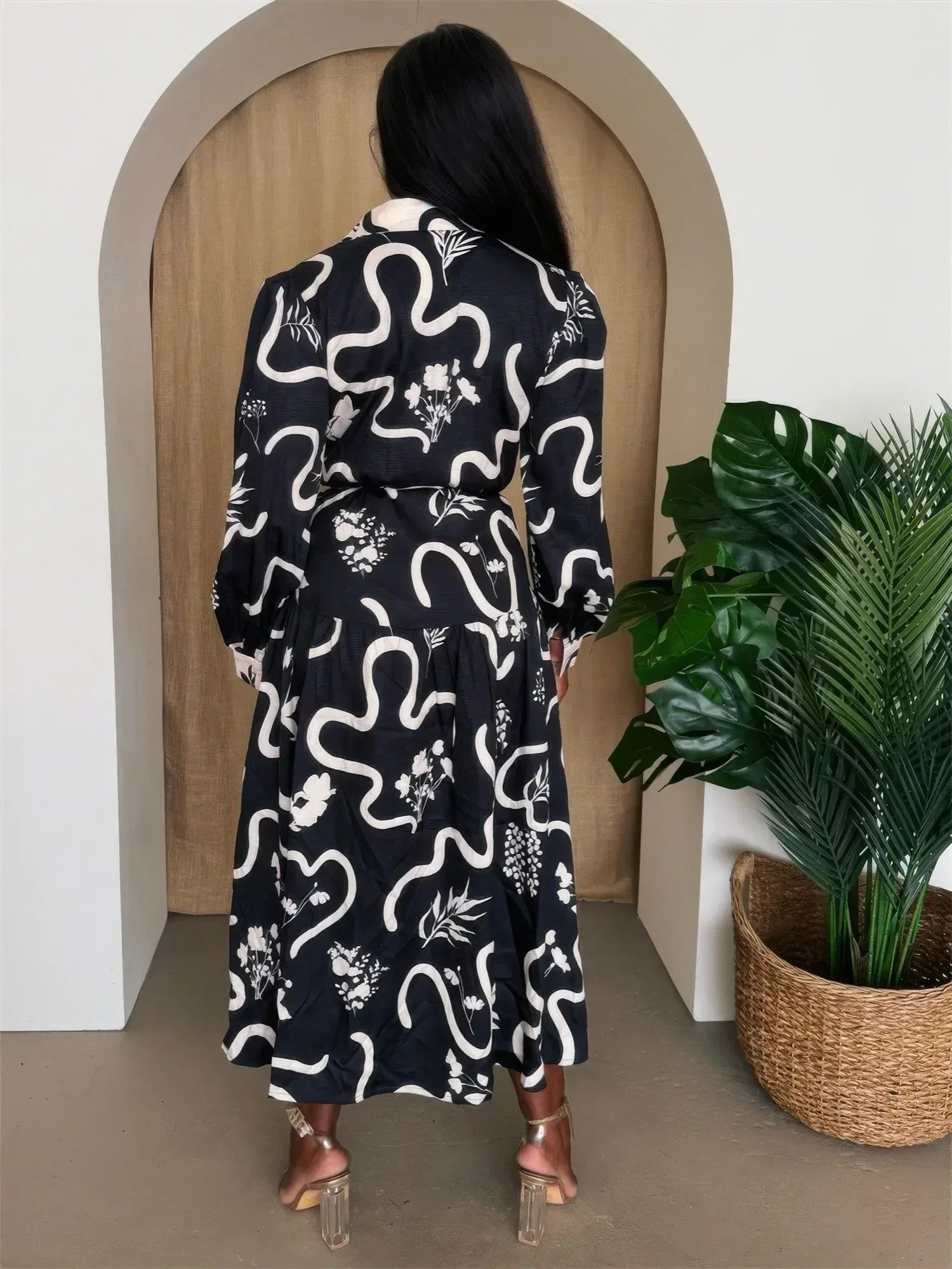 Botanic Maze Belted Shirt Dress | Mixtshop LLC