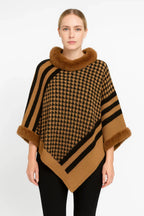 Patterned Knit Poncho With Faux Fur Trim | Mixtshop LLC