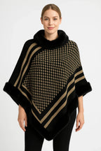 Patterned Knit Poncho With Faux Fur Trim | Mixtshop LLC