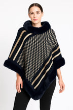 Patterned Knit Poncho With Faux Fur Trim | Mixtshop LLC
