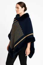 Patterned Knit Poncho With Faux Fur Trim | Mixtshop LLC