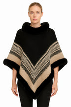 Chevron Trim Poncho With Faux Fur Collar | Mixtshop LLC