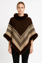 Chevron Trim Poncho With Faux Fur Collar | Mixtshop LLC