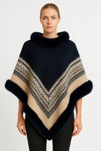 Chevron Trim Poncho With Faux Fur Collar | Mixtshop LLC