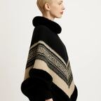 Chevron Trim Poncho With Faux Fur Collar | Mixtshop LLC