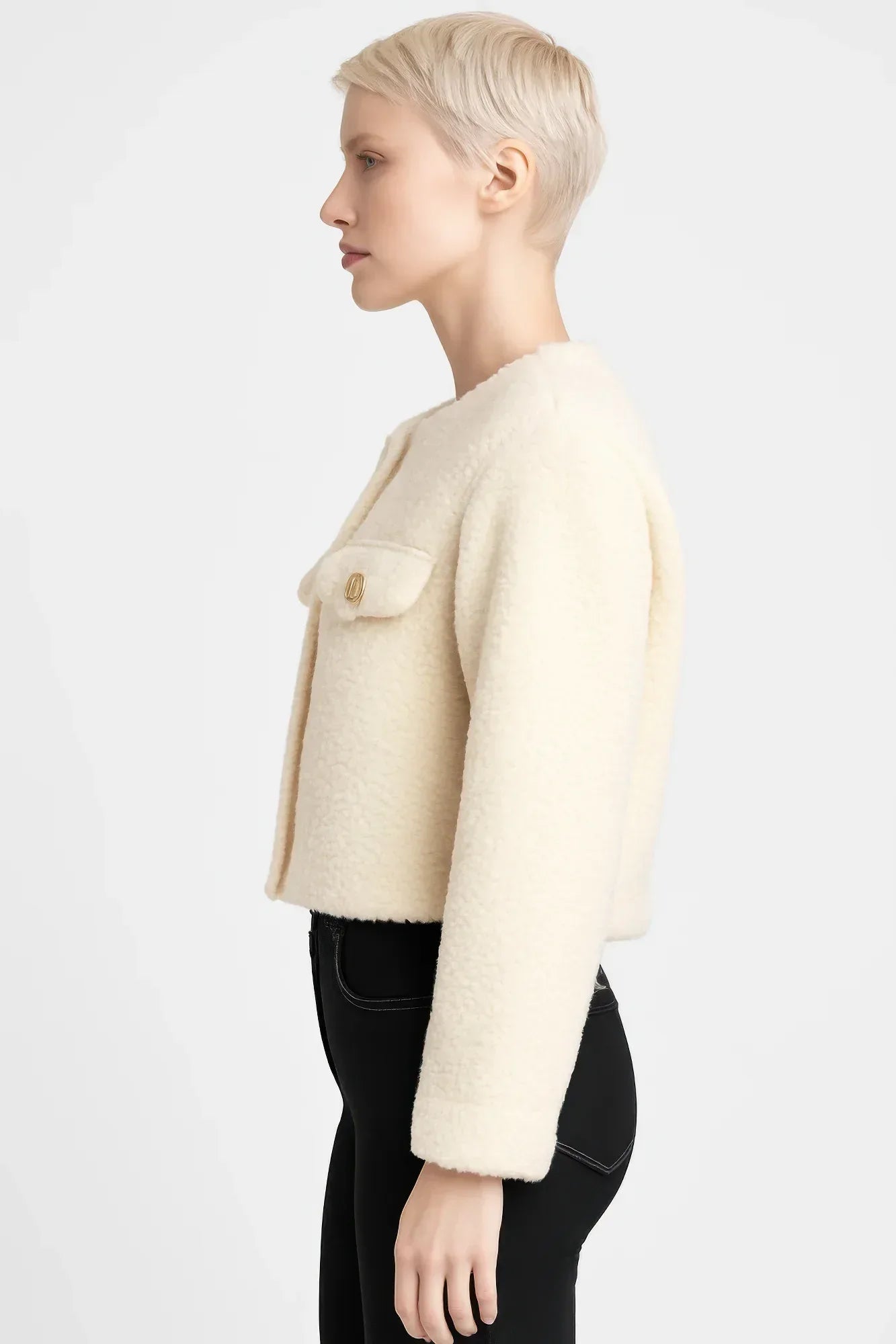 Faux Shearling Button-front Cropped Jacket Secondary image