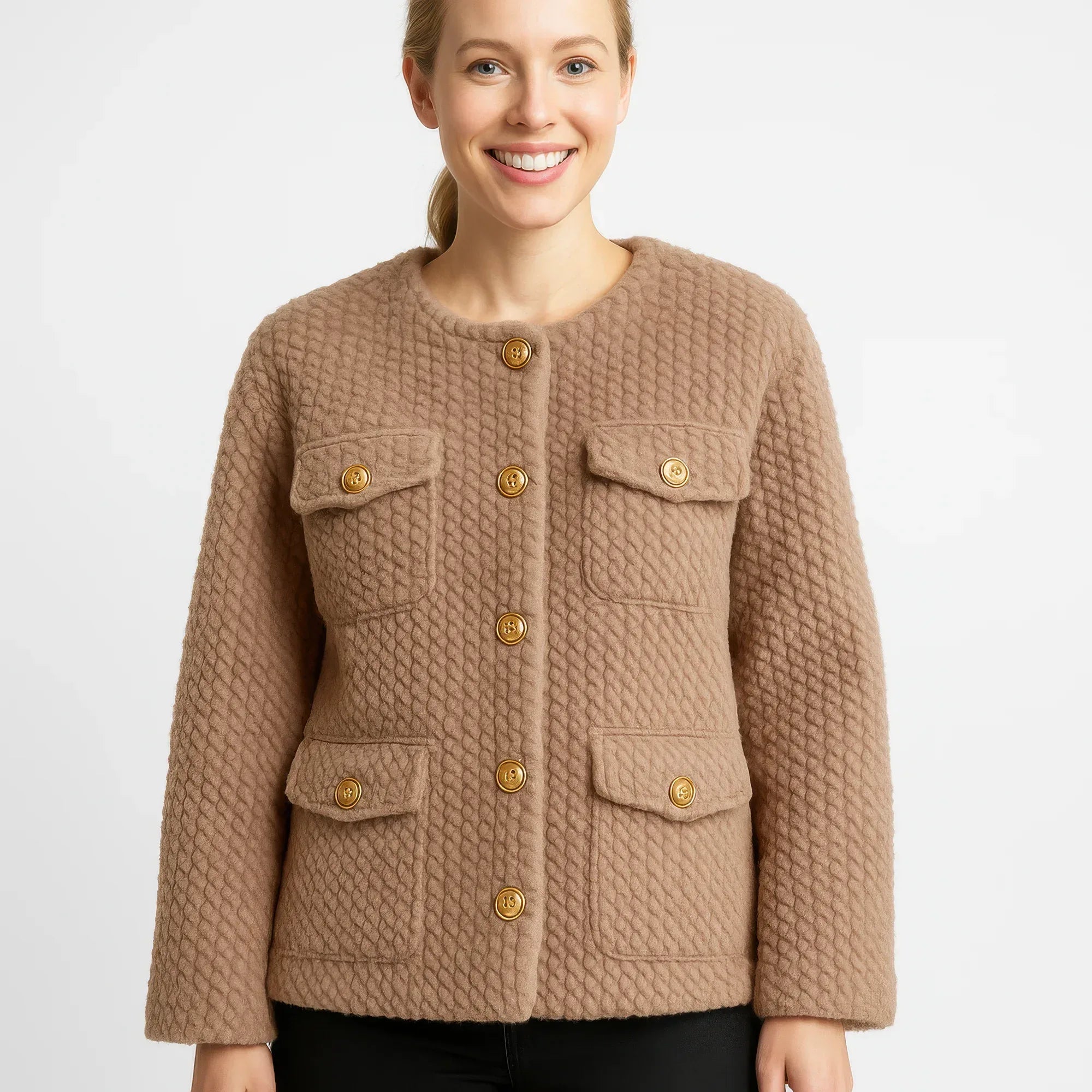 Textured Woven Button-front Jacket | Mixtshop LLC Main image