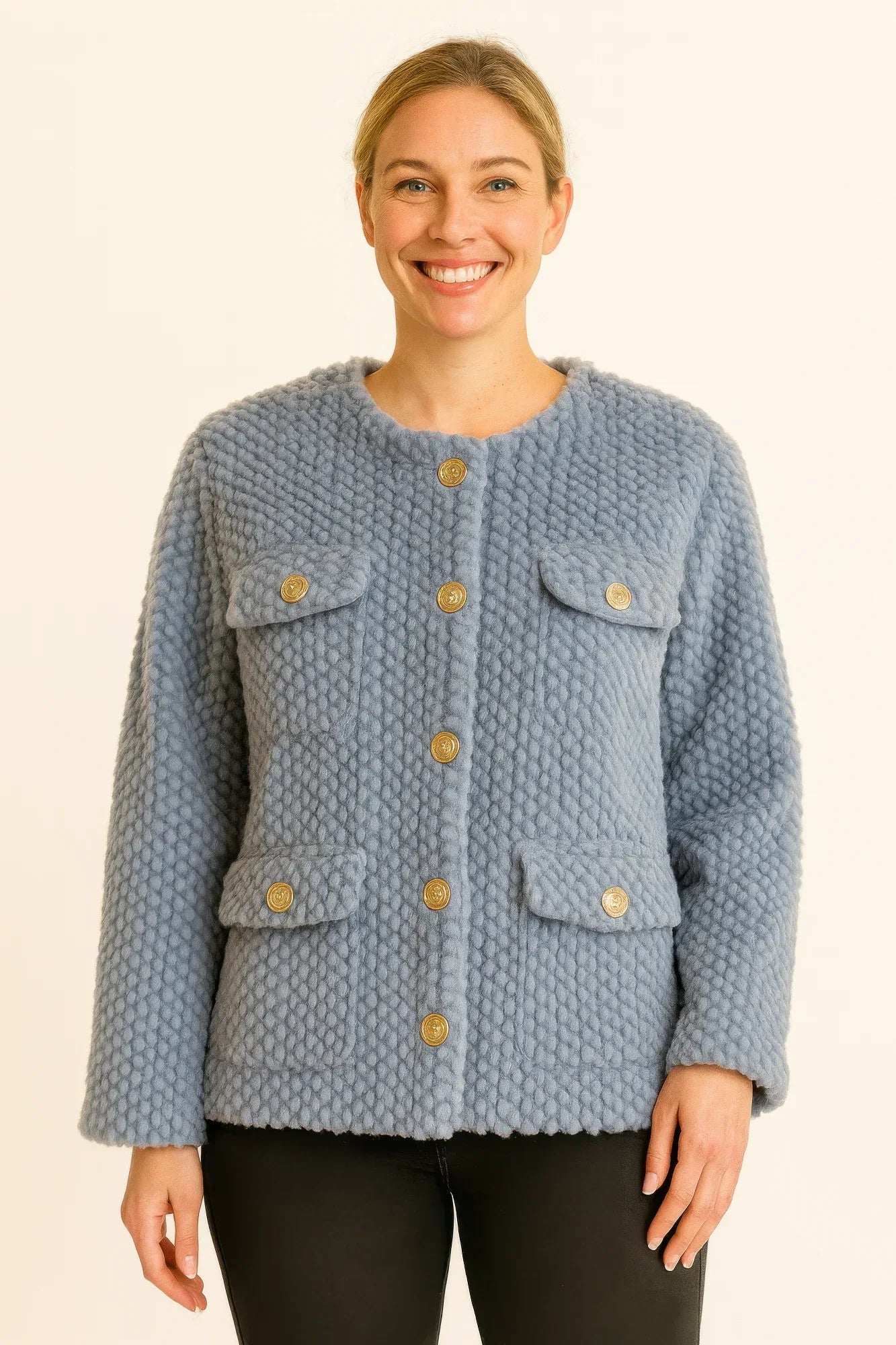 Textured Woven Button-front Jacket | Mixtshop LLC