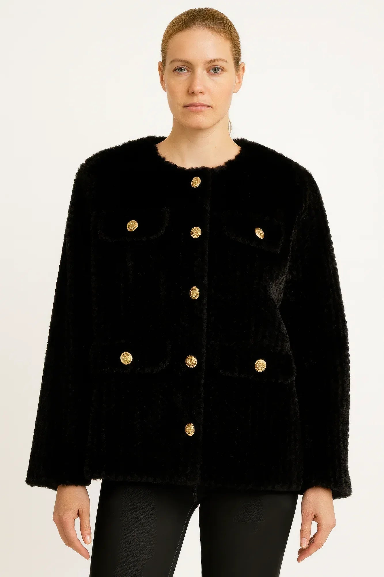 Textured Woven Button-front Jacket | Mixtshop LLC Main image