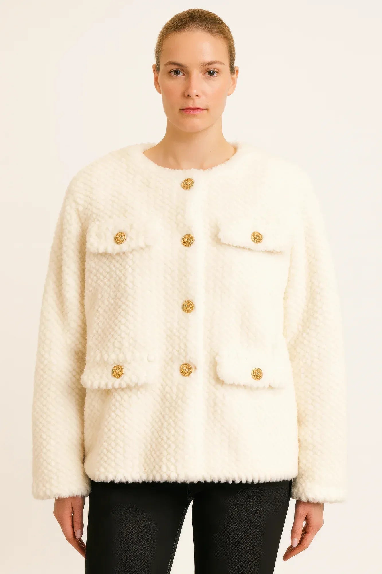 Textured Woven Button-front Jacket | Mixtshop LLC