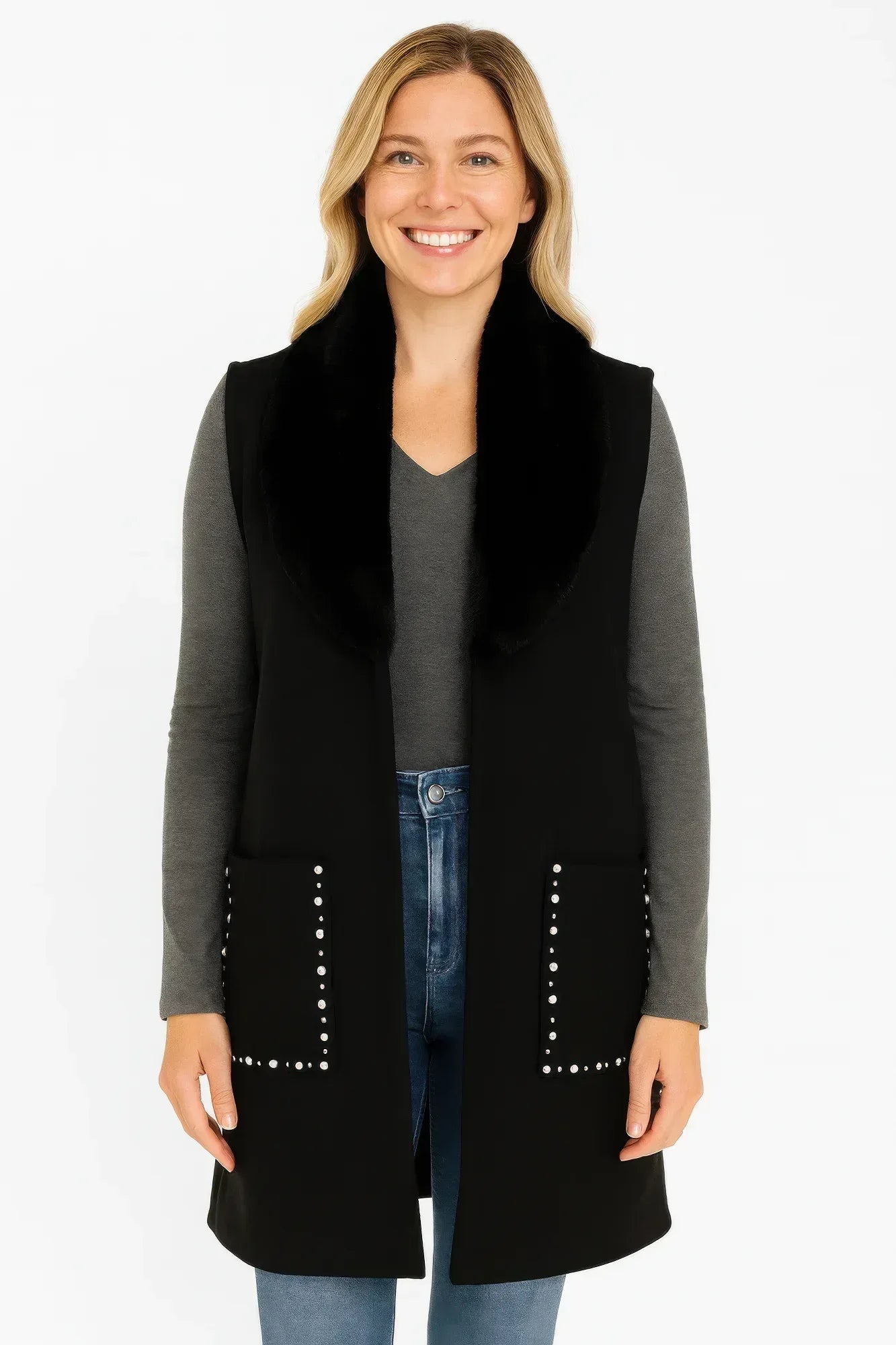 Sleeveless Wool-blend Vest With Faux Fur Collar | Mixtshop LLC