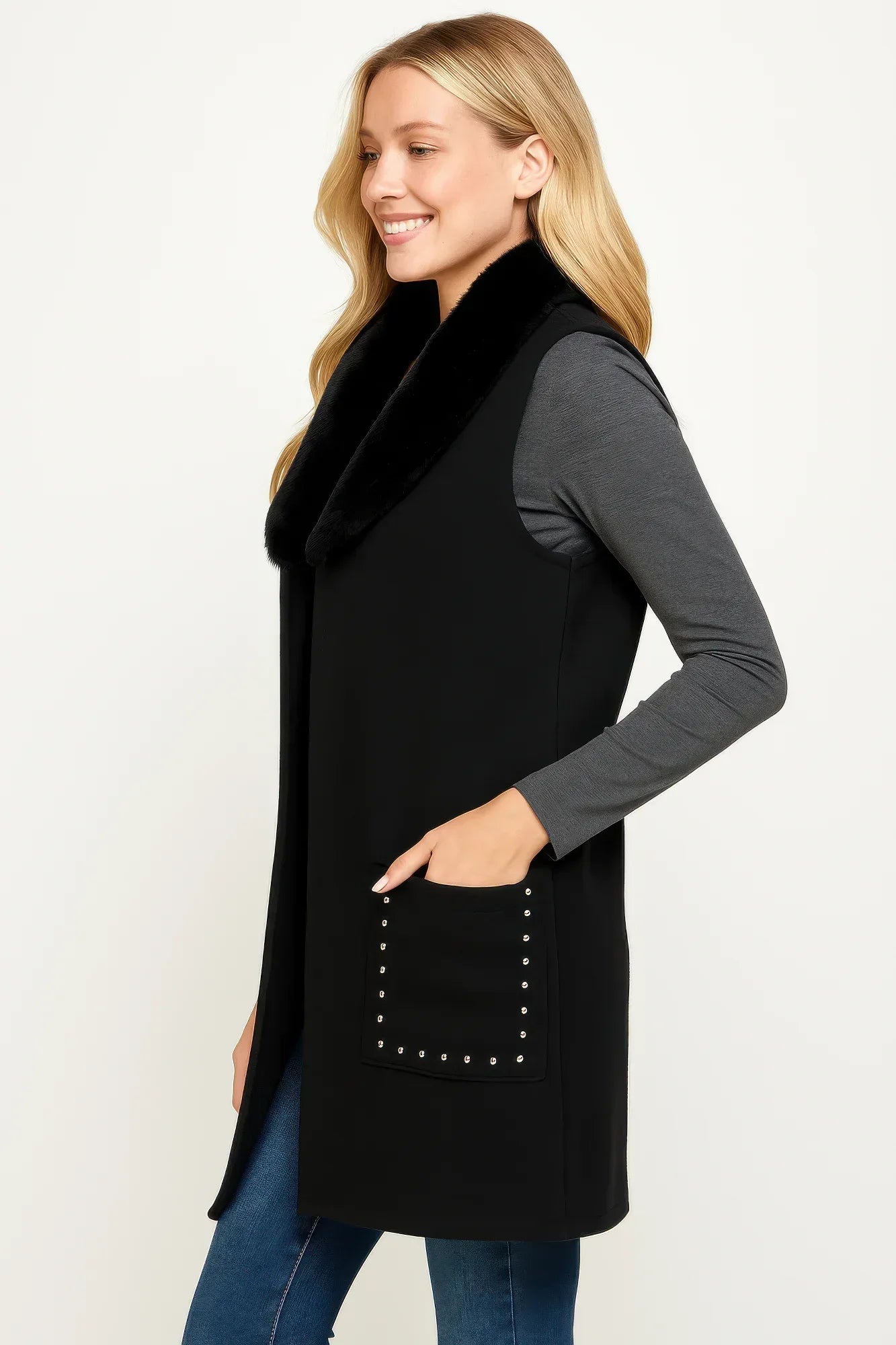 Sleeveless Wool-blend Vest With Faux Fur Collar Secondary image