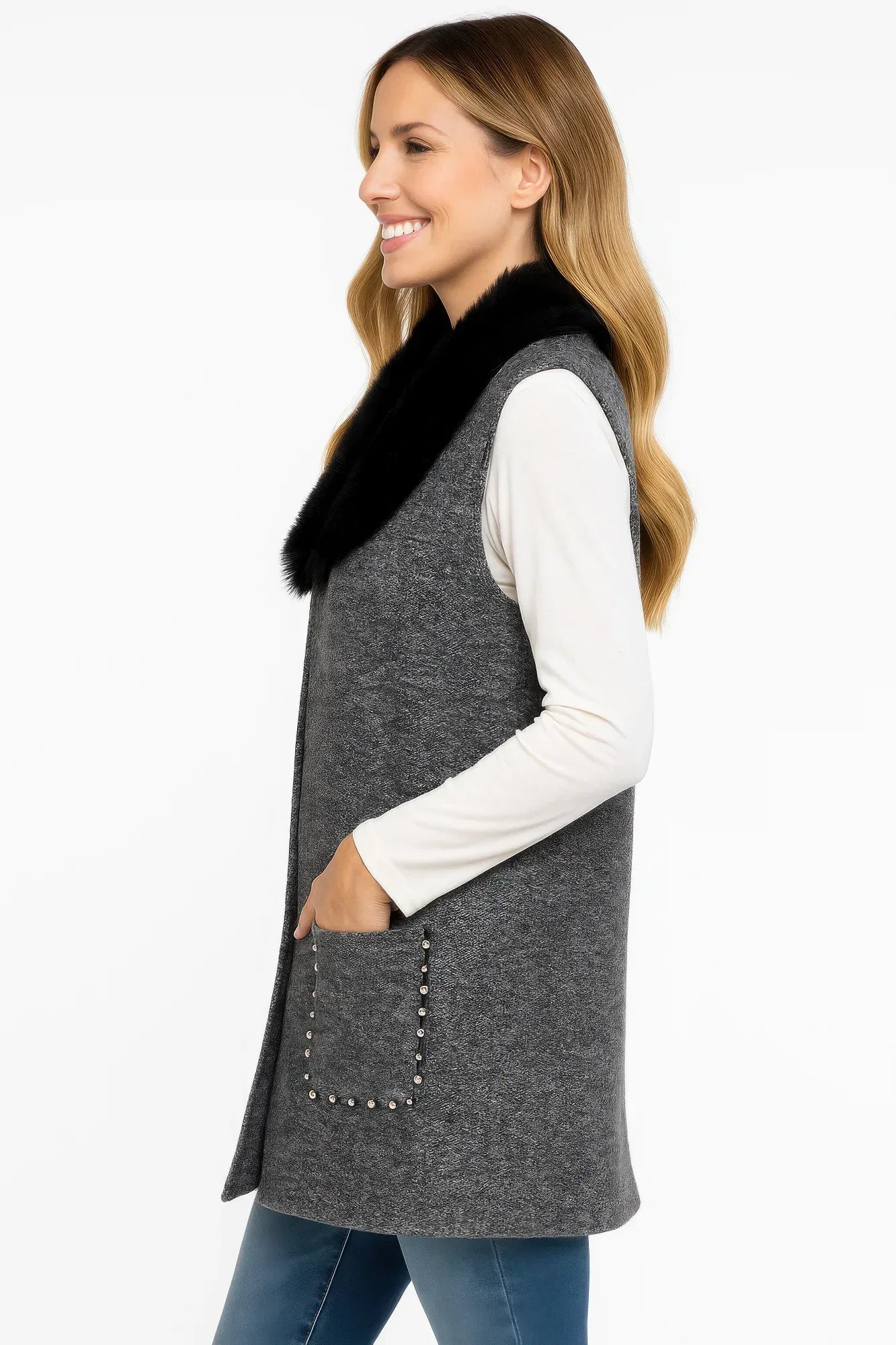 Sleeveless Wool-blend Vest With Faux Fur Collar Secondary image