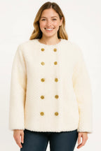 Textured Double-breasted Faux Shearling Jacket | Mixtshop LLC