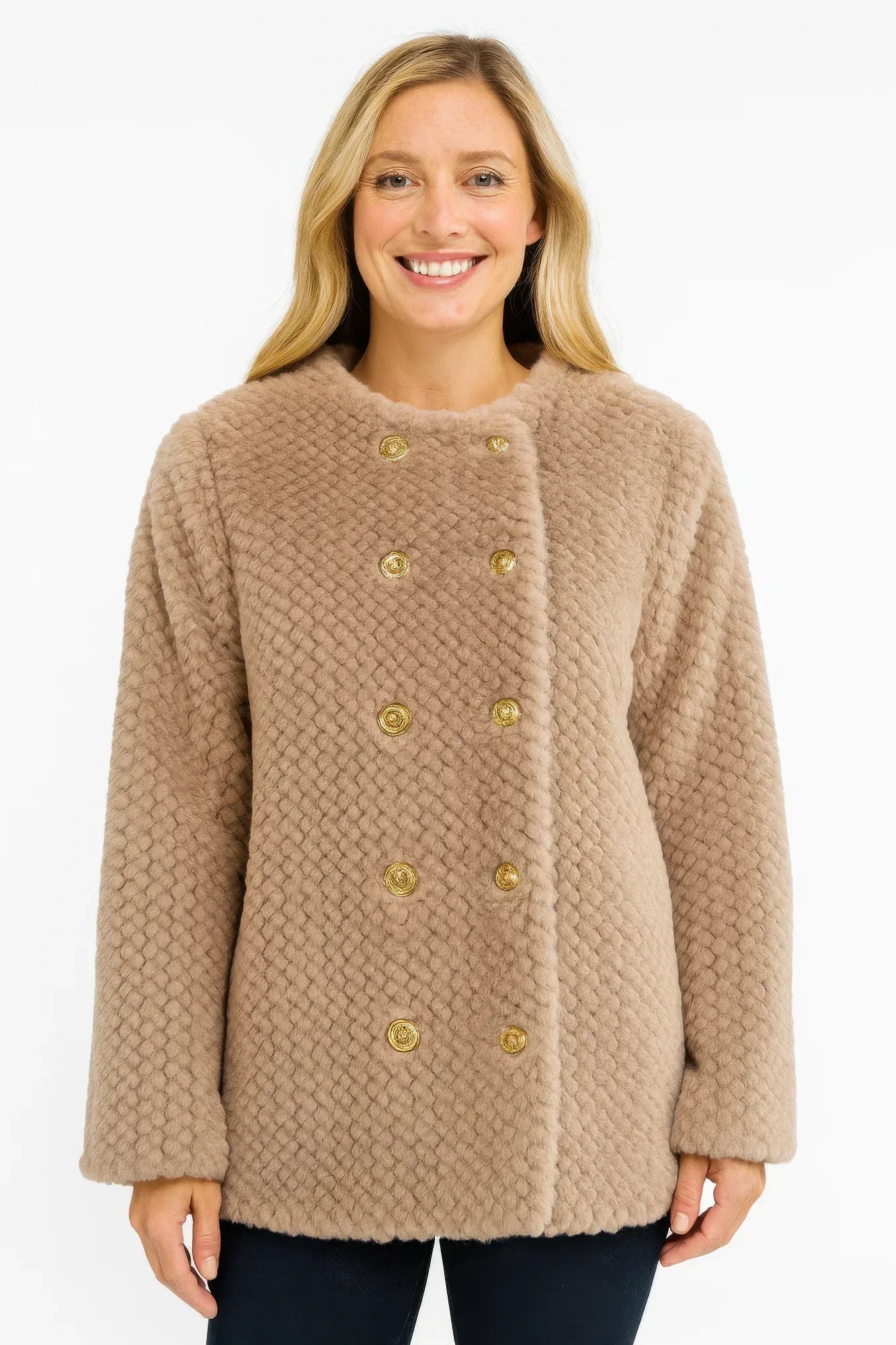 Textured Double-breasted Faux Shearling Jacket | Mixtshop LLC Main image