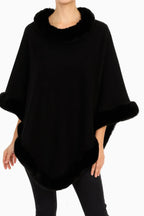 Classic Black Poncho With Faux Fur Trim | Mixtshop LLC