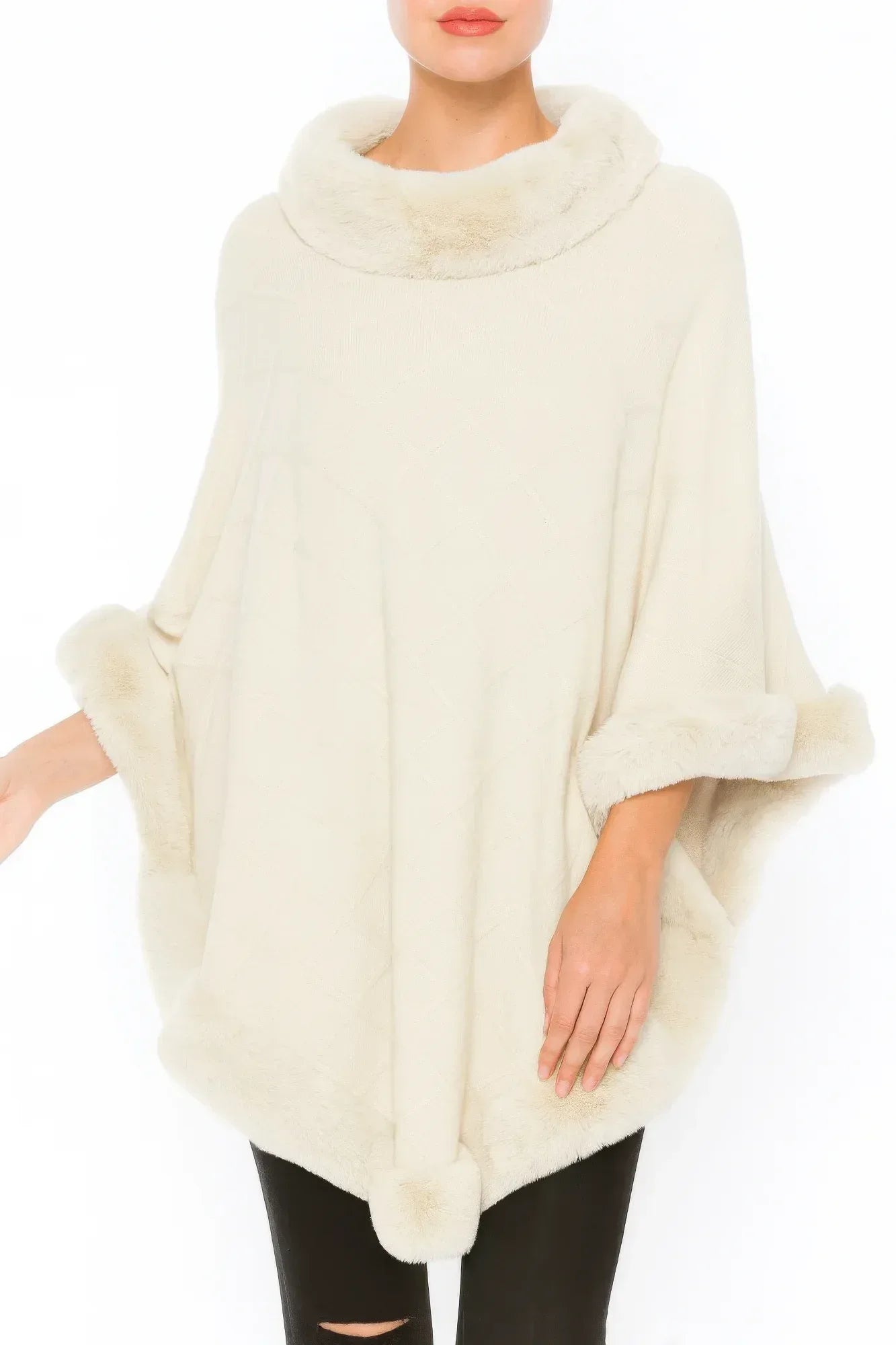 Classic Black Poncho With Faux Fur Trim | Mixtshop LLC Main image