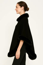 Classic Black Poncho With Faux Fur Trim | Mixtshop LLC