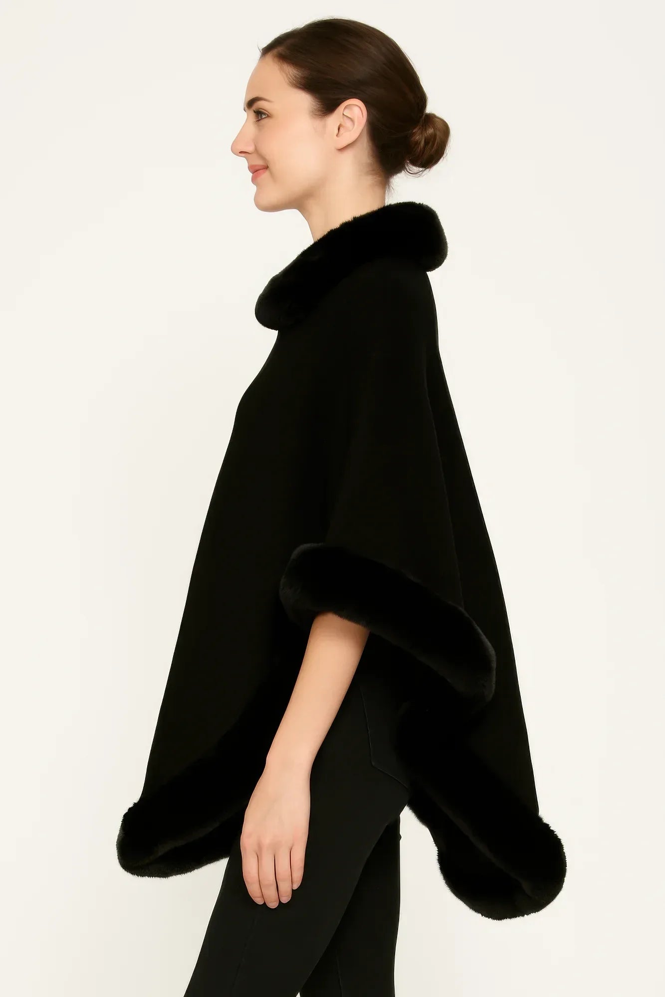 Classic Black Poncho With Faux Fur Trim | Mixtshop LLC