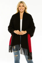 Colorblock Fringe-trimmed Open Wrap | Mixtshop LLC