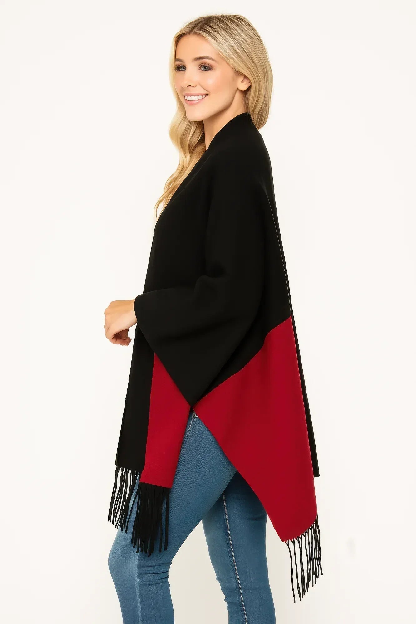 Colorblock Fringe-trimmed Open Wrap Secondary image