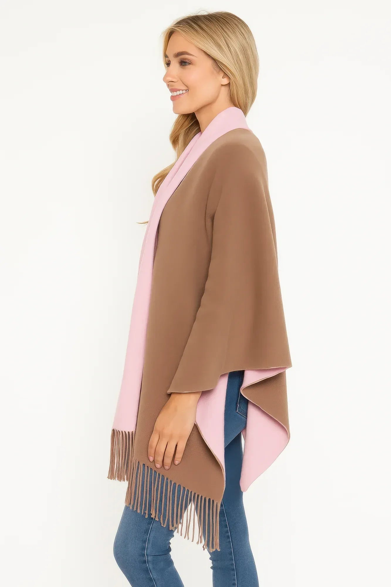 Colorblock Fringe-trimmed Open Wrap | Mixtshop LLC