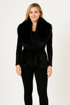 Black Sleeveless Faux Fur Vest With Cinched Waist | Mixtshop LLC