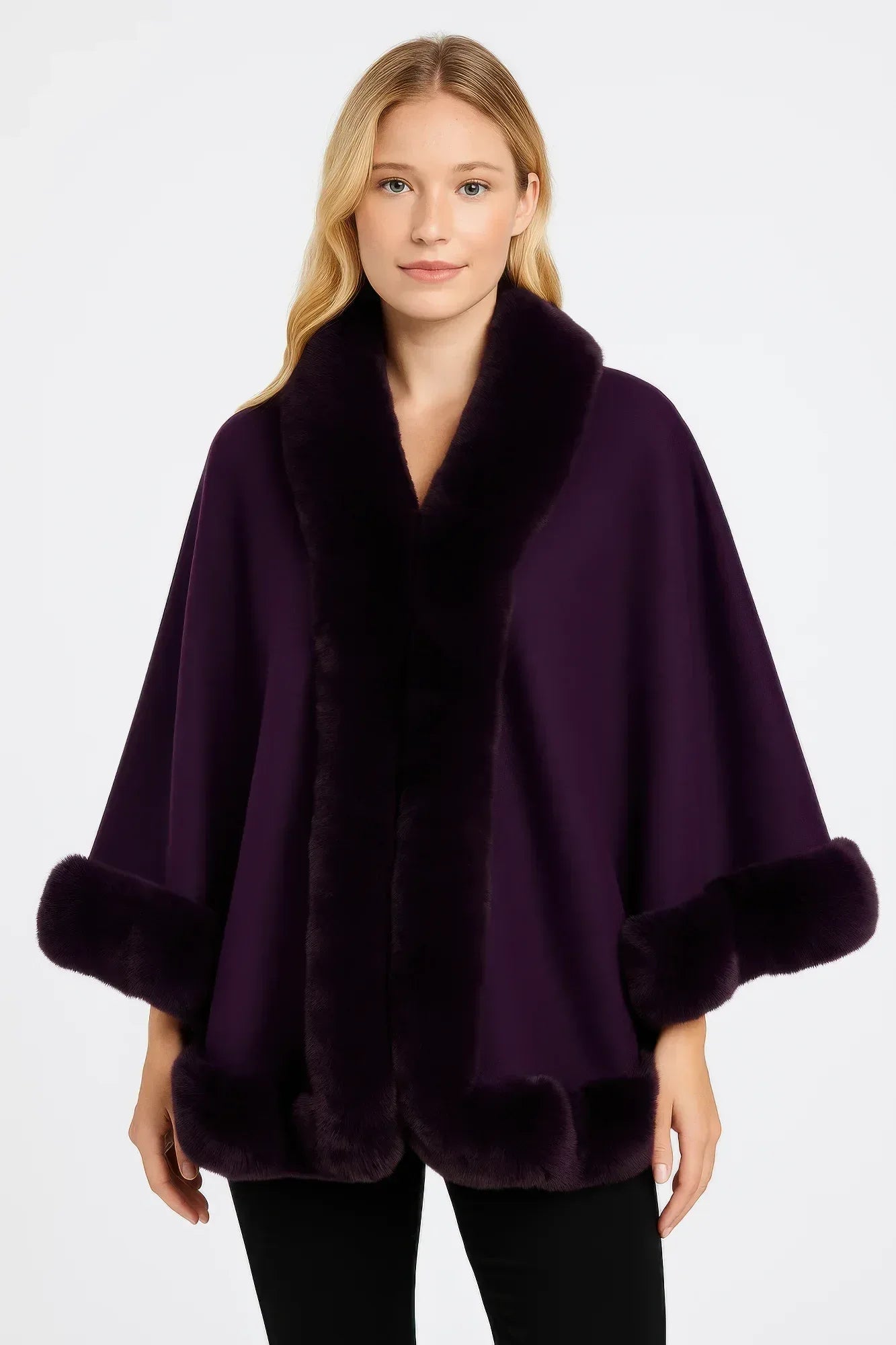 Faux Fur Trim Open-front Cape Jacket | Mixtshop LLC