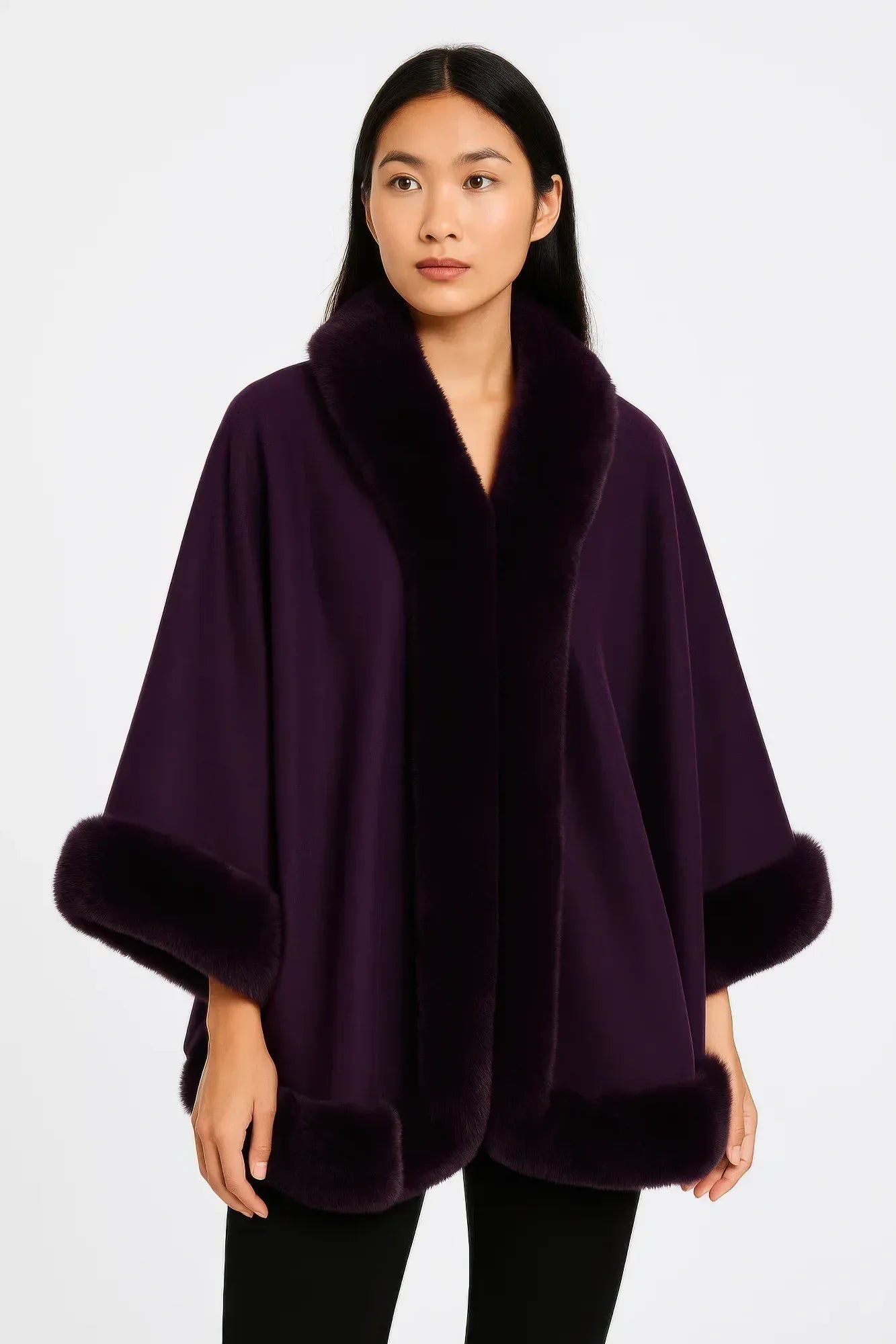 Faux Fur Trim Open-front Cape Jacket Secondary image